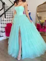Stunning A-line Straight Cascading Ruffles Floor-Length Prom Dress