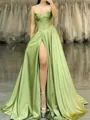 Stunning A-line Sweetheart Pleated Floor-Length Silk Like Satin Corset Prom Dress