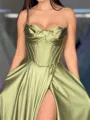 Stunning A-line Sweetheart Pleated Floor-Length Silk Like Satin Corset Prom Dress