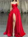 Stunning A-line Sweetheart Pleated Floor-Length Silk Like Satin Corset Prom Dress