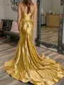 Pretty Sheath Sweetheart Pleated Court Train Silk Like Satin Corset Prom Dress