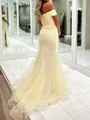 Fashion Sheath Off-the-Shoulder Appliques Lace Sweep Train Tulle Prom Dress