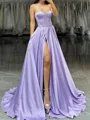 Fashion A-line Sweetheart Ruffles Sweep Train Satin Corset Prom Dress