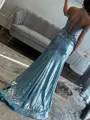 Show-stopping Sheath Off-the-Shoulder Rhinestone Sweep Train Metallic Satin Corset Prom Dress