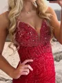 Stunning Sheath Straps Rhinestone Sweep Train Prom Dress