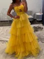 Aristocratic A-line Halter Cascading Ruffles Floor-Length Tulle Prom Dress