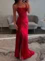 Magnificent Sheath Spaghetti Straps Appliques Lace Sweep Train Silk Like Satin Corset Prom Dress