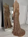 Glamorous Sheath V-Neck Sequin Sweep Train Corset Prom Dress