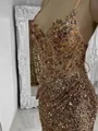 Glamorous Sheath V-Neck Sequin Sweep Train Corset Prom Dress