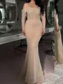 Glamorous Sheath Off-the-Shoulder Long Sleeves Sequin Sweep Train Corset Prom Dress