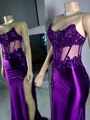 Perfect Sheath Straight Appliques Lace Sweep Train Silk Like Satin Corset Prom Dress