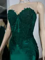 Glam Sheath Sweetheart Appliques Lace Sweep Train Silk Like Satin Corset Prom Dress