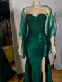 Glam Sheath Sweetheart Appliques Lace Sweep Train Silk Like Satin Corset Prom Dress