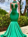 Aristocratic Mermaid Halter Appliques Lace Floor-Length Jersey Prom Dress