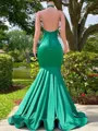 Aristocratic Mermaid Halter Appliques Lace Floor-Length Jersey Prom Dress