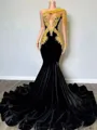 Magnificent Mermaid One-Shoulder Appliques Lace Floor-Length Velvet Prom Dress