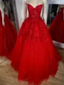 Perfect A-line Sweetheart Appliques Lace Sweep Train Tulle Corset Evening Dress