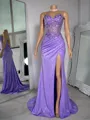 Trendy Sheath Spaghetti Straps Appliques Lace Sweep Train Corset Evening Dress
