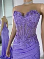 Trendy Sheath Spaghetti Straps Appliques Lace Sweep Train Corset Evening Dress