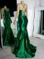 Unique Mermaid Spaghetti Straps Pleated Sweep Train Evening Dress