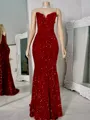 Pretty Sheath Sweetheart Sweep Train Velvet Sequins Evening Dress