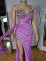 Delicate Sheath Sweetheart Rhinestone Sweep Train Corset Evening Dress