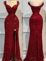 Mesmerizing Sheath Sweetheart Ruffles Floor-Length Velvet Sequins Evening Dress