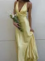 Aristocratic Sheath V-Neck Pleated Sweep Train Silk like Satin Evening Dress