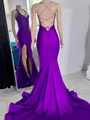 Magnificent Sheath Halter Appliques Lace Chapel Train Silk like Satin Evening Dress