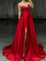 Unique A-line Sweetheart Beading Sweep Train Silk like Satin Corset Evening Dress