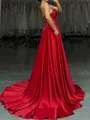 Unique A-line Sweetheart Beading Sweep Train Silk like Satin Corset Evening Dress