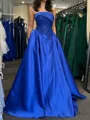 Glamorous A-line Straight Ruffles Floor-Length Satin Evening Dress