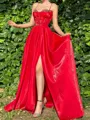 Perfect A-line Spaghetti Straps Beading Sweep Train Evening Dress