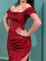 Unique Sheath Off-the-Shoulder Sequin Sweep Train Evening Dress
