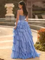 Opulent A-Line Sweetheart Cascading Ruffles Sweep Train Chiffon Corset Prom Dress