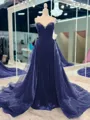 Opulent A-Line Sweetheart Beading Court Train Velvet Prom Dress