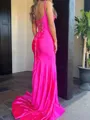 Breathtaking Sheath Spaghetti Straps Sweep Train Silk Like Satin Corset Prom Dress