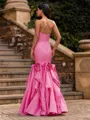 Unique Mermaid Straight Flower Floor-Length Satin Corset Prom Dress