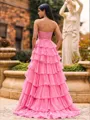Glamorous A-Line Spaghetti Straps Cascading Ruffles Sweep Train Chiffon Corset Prom Dress