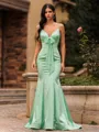 Glamorous Mermaid Spaghetti Straps Bow Sweep Train Satin Prom Dress