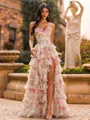 Opulent A-Line Sweetheart Cascading Ruffles Sweep Train Chiffon Corset Prom Dress