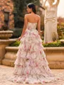 Opulent A-Line Sweetheart Cascading Ruffles Sweep Train Chiffon Corset Prom Dress