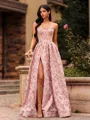 Graceful A-Line Straight Beading Sweep Train Corset Prom Dress