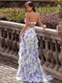 Enchanting Sheath Spaghetti Straps Cascading Ruffles Sweep Train Chiffon Corset Prom Dress