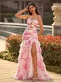 Gorgeous Sheath Sweetheart Cascading Ruffles Sweep Train Chiffon Prom Dress