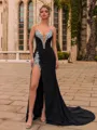 Luxurious Sheath Straps Sequin Sweep Train Jersey Prom Dress