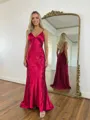 Unique Sheath Spaghetti Straps Sweep Train Silk Like Satin Prom Dress