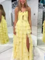 Unique A-Line Sweetheart Cascading Ruffles Floor-Length Chiffon Prom Dress
