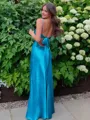 Glamorous Sheath Spaghetti Straps Beading Floor-Length Silk Like Satin Prom Dress