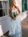 Elegant A-Line Sweetheart Ruffles Floor-Length Tulle Corset Prom Dress